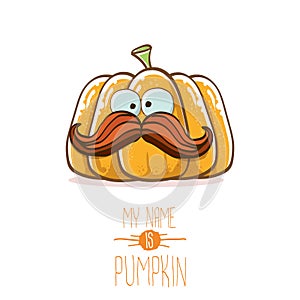 Vector funny cartoon cute orange smiling pumkin isolated on white background. My name is pumkin vector concept