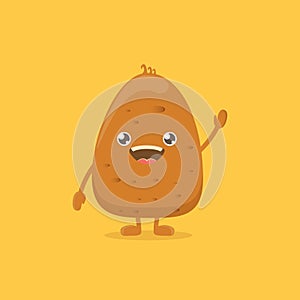 Vector funny cartoon cute smiling tiny potato isolated on yellow background. vegetable funky character