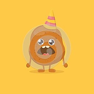 Vector funny cartoon cute smiling tiny potato isolated on yellow background. vegetable funky character
