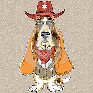 Vector funny cartoon hipster dog Basset Hound