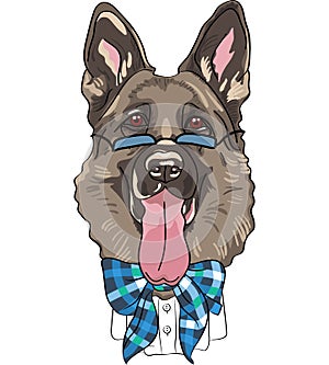 Vector funny cartoon hipster dog German shepherd