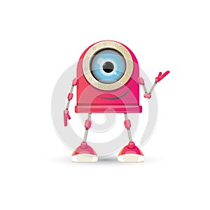 Vector funny cartoon pink friendly robot character Isolated on white background. Kids robot logo design template