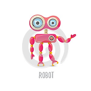 Vector funny cartoon pink friendly robot character Isolated on white background. Kids robot logo design template