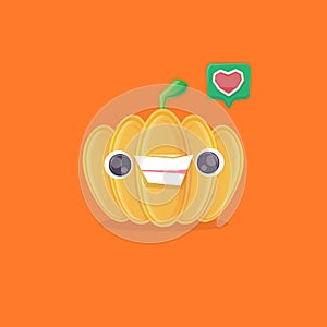 vector funny cartoon pumpkin character isolated on orange background. funky smiling cute autumn vegetable character