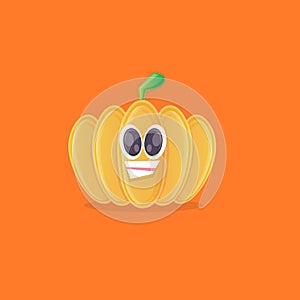 vector funny cartoon pumpkin character isolated on orange background. funky smiling cute autumn vegetable character