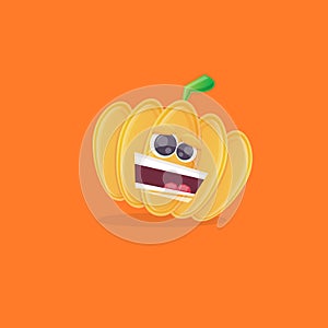vector funny cartoon pumpkin character isolated on orange background. funky smiling cute autumn vegetable character