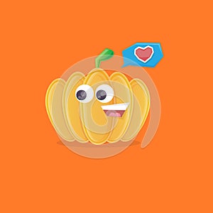 vector funny cartoon pumpkin character isolated on orange background. funky smiling cute autumn vegetable character