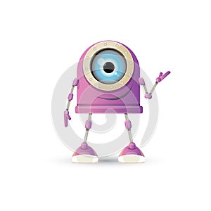 Vector funny cartoon purple friendly robot character isolated on white background. Kids 3d robot toy. chat bot icon