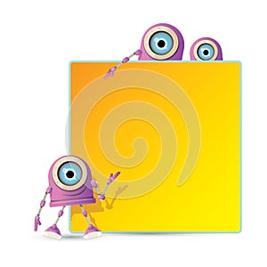 Vector funny cartoon purple friendly robot character isolated on white background. Kids 3d robot toy. chat bot icon