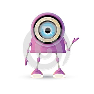 Vector funny cartoon purple friendly robot character isolated on white background. Kids 3d robot toy. chat bot icon