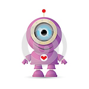 Vector funny cartoon purple friendly robot character isolated on white background. Kids 3d robot toy. chat bot icon