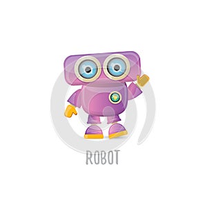 Vector funny cartoon purple friendly robot character isolated on white background. Kids 3d robot toy. chat bot icon