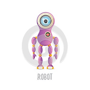 Vector funny cartoon purple friendly robot character isolated on white background. Kids 3d robot toy. chat bot icon