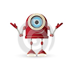 Vector funny cartoon red friendly robot character isolated on white background. Kids 3d robot toy. chat bot icon