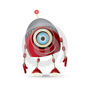 Vector funny cartoon red friendly robot character isolated on white background. Kids 3d robot toy. chat bot icon