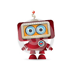 Vector funny cartoon red friendly robot character isolated on white background. Kids 3d robot toy. chat bot icon