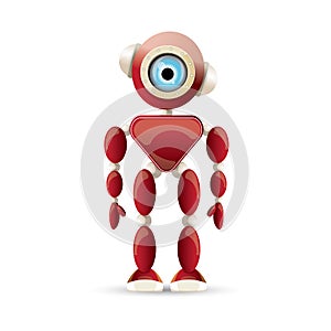 Vector funny cartoon red friendly robot character isolated on white background. Kids 3d robot toy. chat bot icon