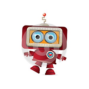 Vector funny cartoon red friendly robot character isolated on white background. Kids 3d robot toy. chat bot icon