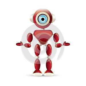 Vector funny cartoon red friendly robot character isolated on white background. Kids 3d robot toy. chat bot icon