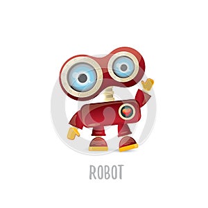 Vector funny cartoon red friendly robot character isolated on white background. Kids 3d robot toy. chat bot icon