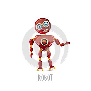 Vector funny cartoon red friendly robot character isolated on white background. Kids 3d robot toy. chat bot icon