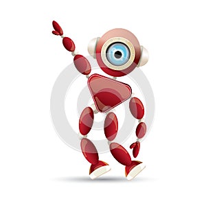 Vector funny cartoon red friendly robot character isolated on white background. Kids 3d robot toy. chat bot icon