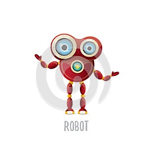 Vector funny cartoon red friendly robot character isolated on white background. Kids 3d robot toy. chat bot icon