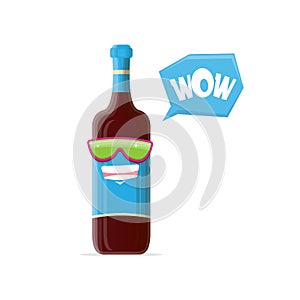 Vector funny cartoon red wine bottle character with sunglasses isolated on white background. funky smiling glass wine