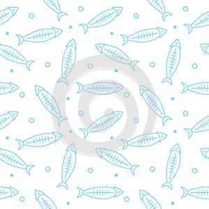 Vector funny fish skeleton seamless pattern. Fish