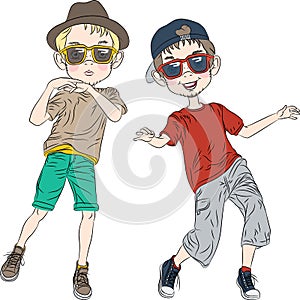 Vector funny hipster boys dancing