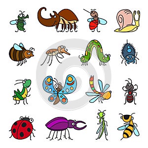 Vector funny insects and bugs