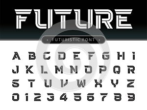 Vector of Futuristic Alphabet Letters and numbers, Future Techno stylized font
