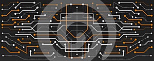 Vector futuristic circuit board. Computer, internet connection. Template for hi-tech banner or presentation. Abstract modern