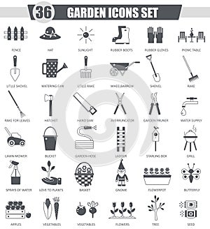 Vector Garden black icon set. Dark grey classic icon design for web.