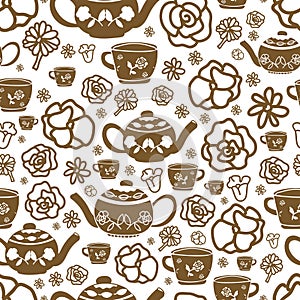 Vector Garden Tea Party seamless patterns photo