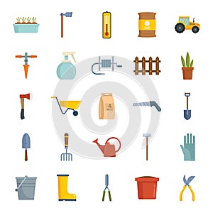 Vector Gardeninig instruments flat icons collection isolated on white