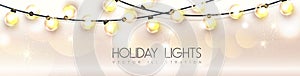 Vector garlang of gold lamps on holiday abstract background. Holiday string of lights vector illustration