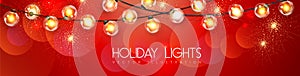 Vector garlang of gold lamps on holiday abstract background. Holiday string of lights vector illustration