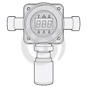 Vector gas detector. Outlined gas meter with digital LCD display.