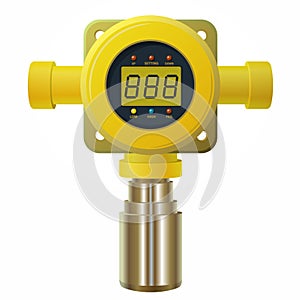 Vector gas detector. Yellow gas meter with digital LCD display.