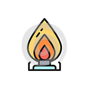 Vector gas stove, oil burner flat color line icon.