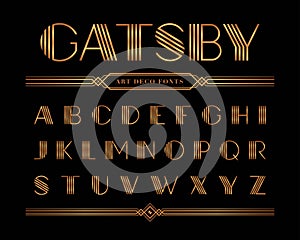 Vector of Gatsby font and alphabet, Gold Letter set photo