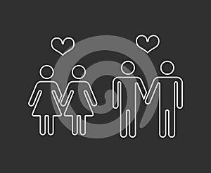 Vector gay pairs in love thin line icons