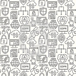 Vector GDPR - General Data Protection Regulation seamless pattern with line style icons. Web Privacy and security black on white b