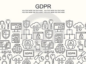 Vector GDPR - General Data Protection Regulation seamless pattern with line style icons. Web Privacy and security black on white b