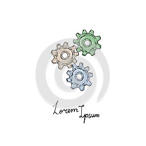 Vector gears icon. Doodle style.