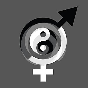 Vector gender equal sign icon. Men and women equality concept icon black and white color with yin yang symbol isolated. Female and
