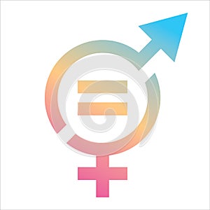 Vector gender equal sign icon. Men and women equality concept icon pastel gradient style isolated on white background. Female and