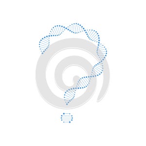 Vector genetic abstract banner template. Blue question mark of gene dna helix isolated on white background. Design element for