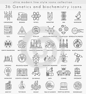 Vector Genetics and biochemistry technology ultra modern outline line icons